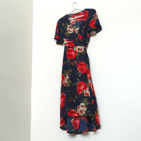 Forever 21 | Navy Wrap Dress with Red Florals - Picture 4 of 7